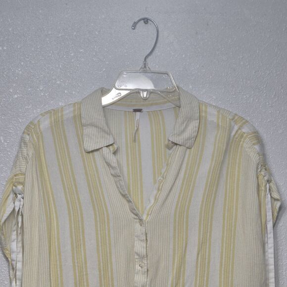 Free People Yellow And White Striped Drawstring Tie Shoulder Top Size Small - Picture 4 of 8